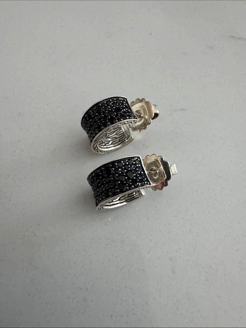 John Hardy Classic Sterling Silver Hoop Earrings Treated Black Sapphire Spinel